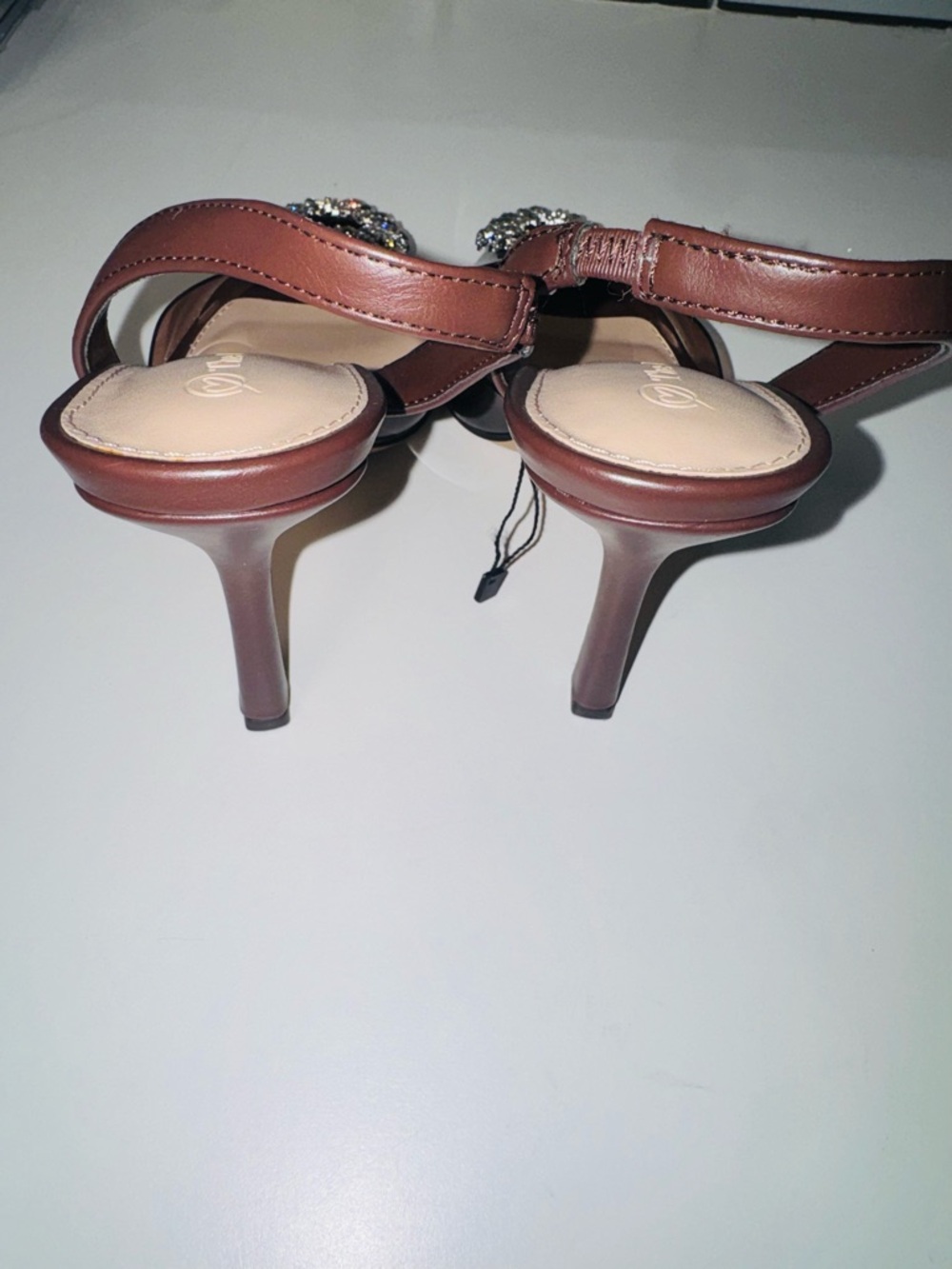 The Drop Women’s Dark Brown Pointed Slingback Heels with Crystal Sunburst - Picture 3 of 7